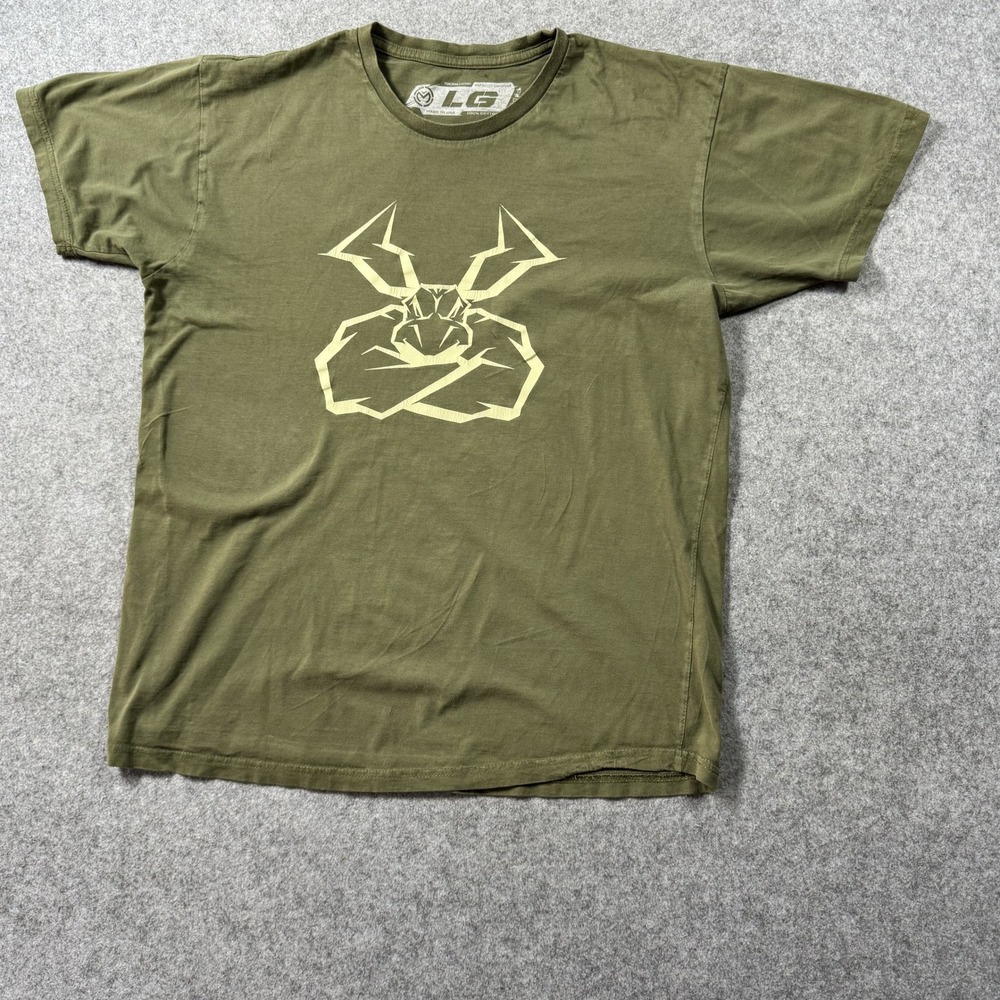 LG Mens Graphic Tee Large Olive Green Abstract Bull Made In USA Cotton